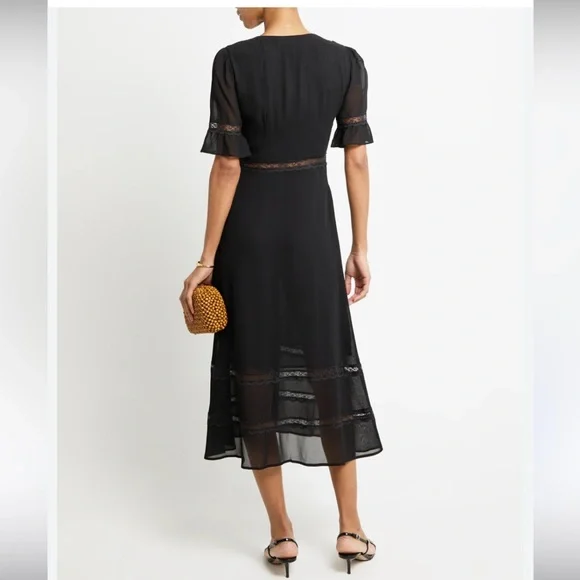 Reformation Black Midi Dress with Sheer Accents - Picture 2 of 8